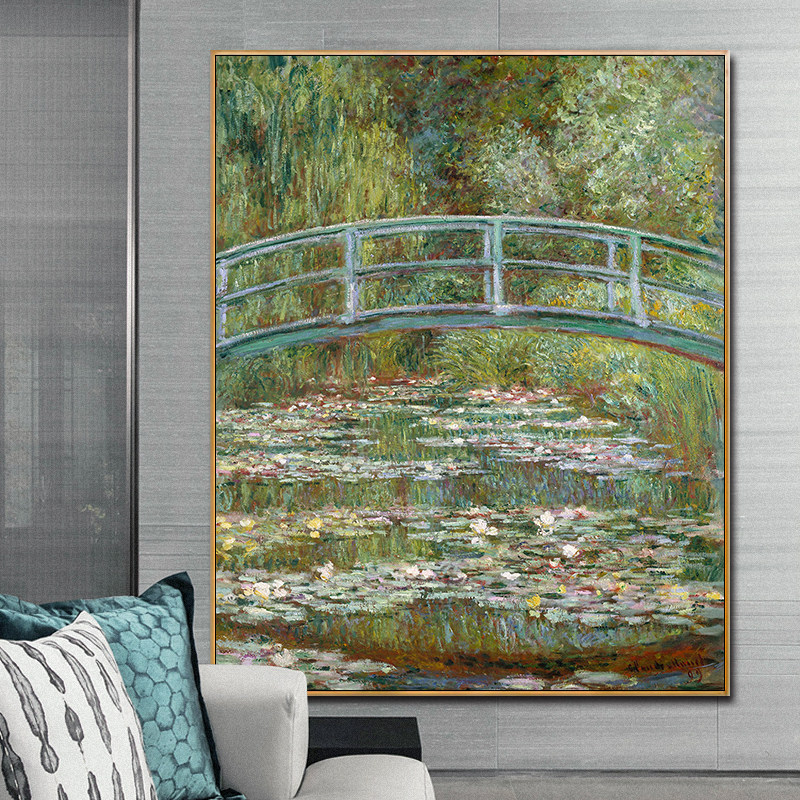 莫奈名画睡莲桥风景 数字油画手绘减压填色客厅卧室装饰油彩画