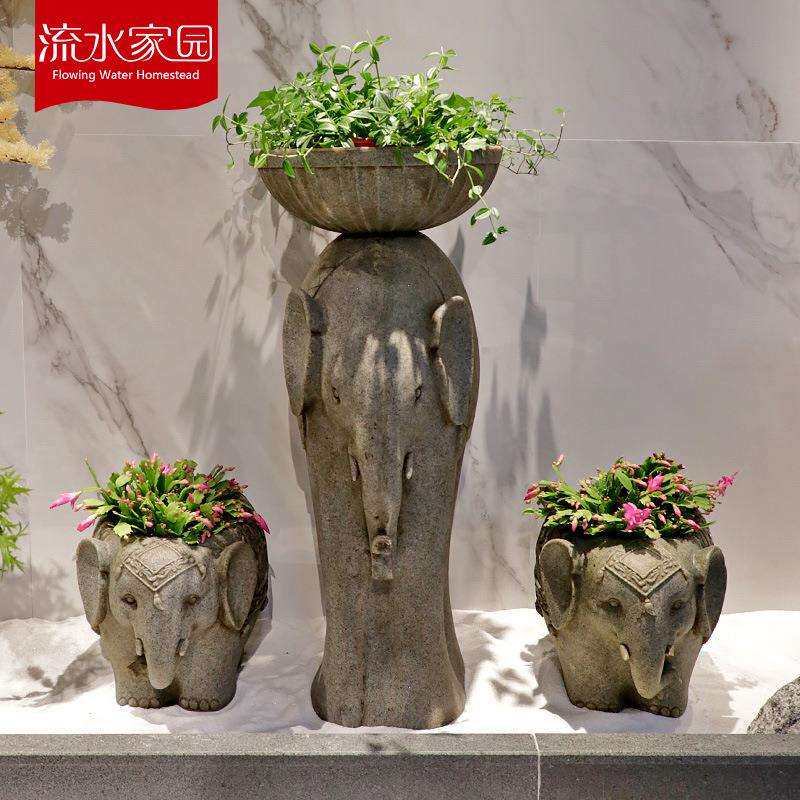 大象花盆动物摆件户外庭院花园布置室内阳台景观造景装饰家居摆设