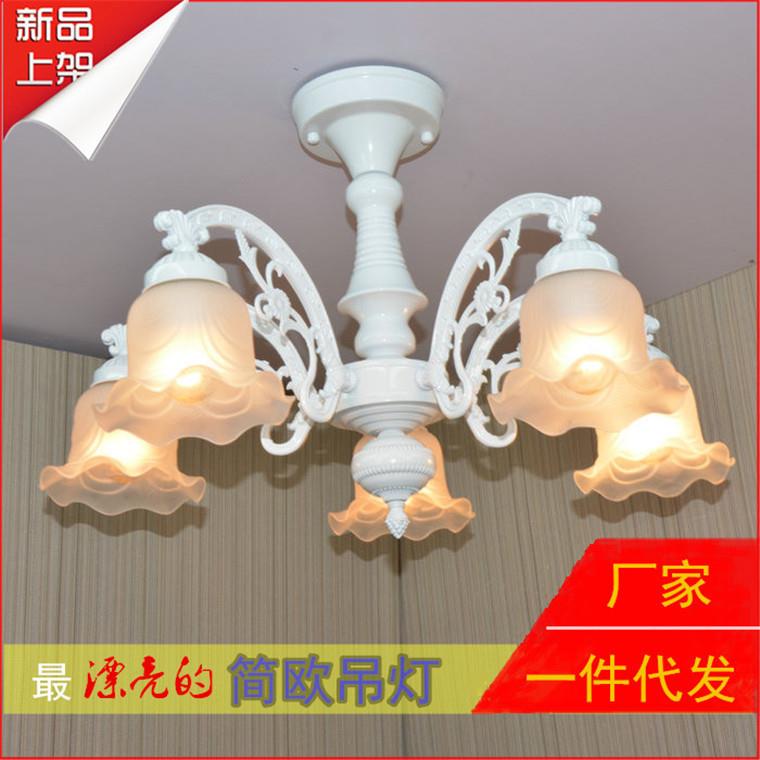 铁艺吊灯 欧式现代简约卧室灯 餐厅酒店客房6头8白色玻璃客厅灯