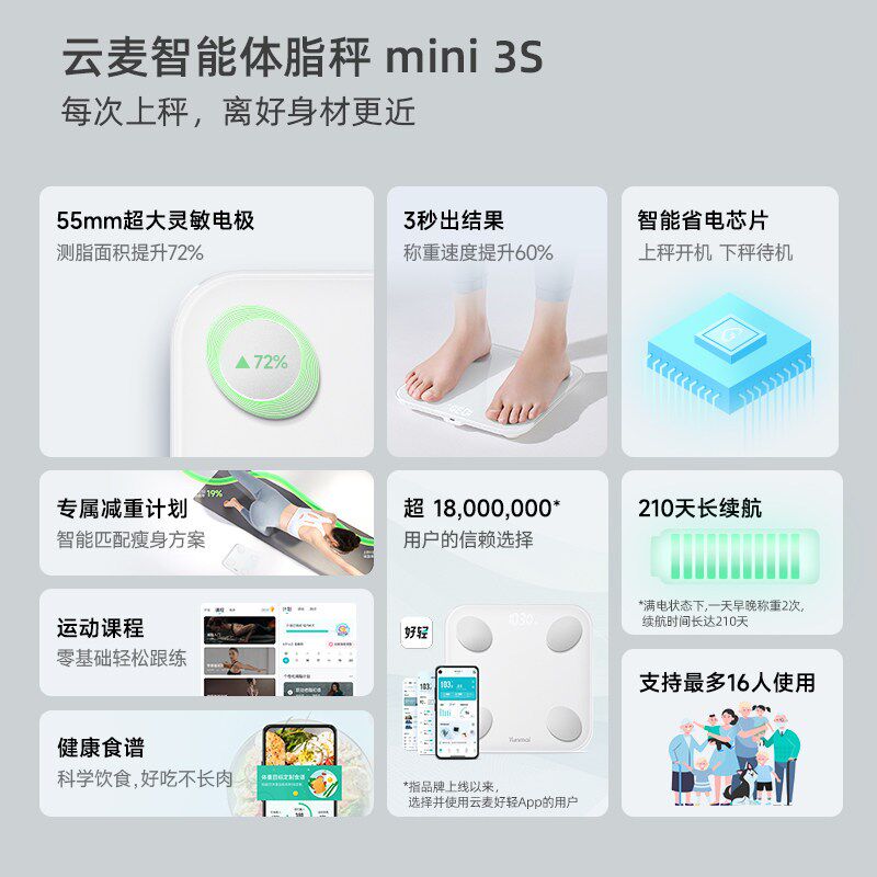云麦轻智能体脂秤精准体重秤充电款体秤测