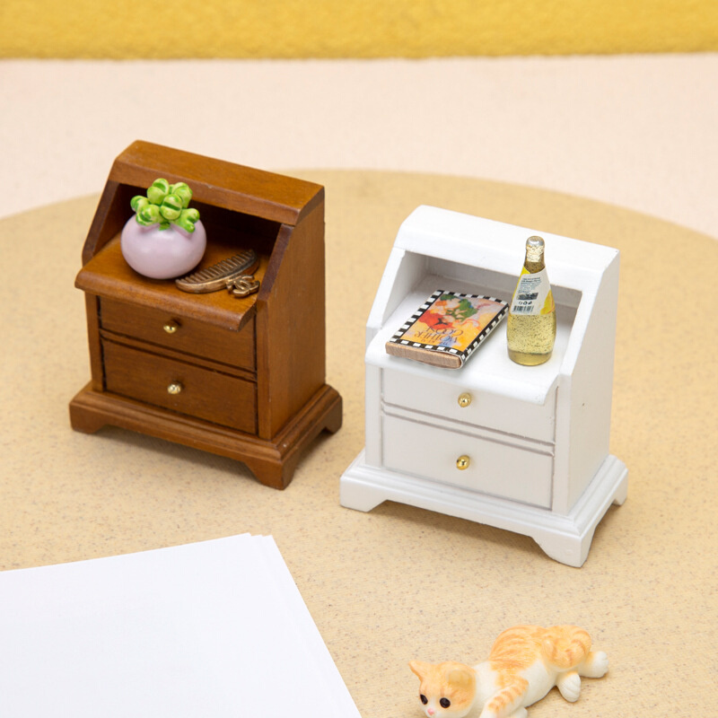 1/12Dollhouse娃娃屋迷你家具木制微缩模型工艺品床头柜摆件道具