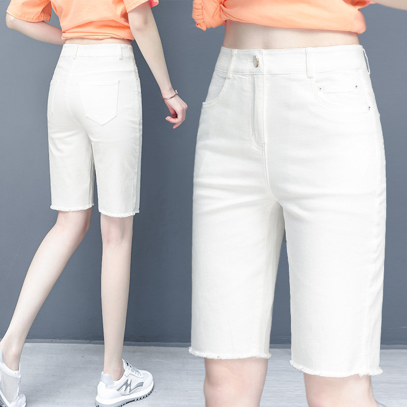 白色五分牛仔裤女时尚紧身骑行裤2026年夏季新款外穿中裤弹力短裤