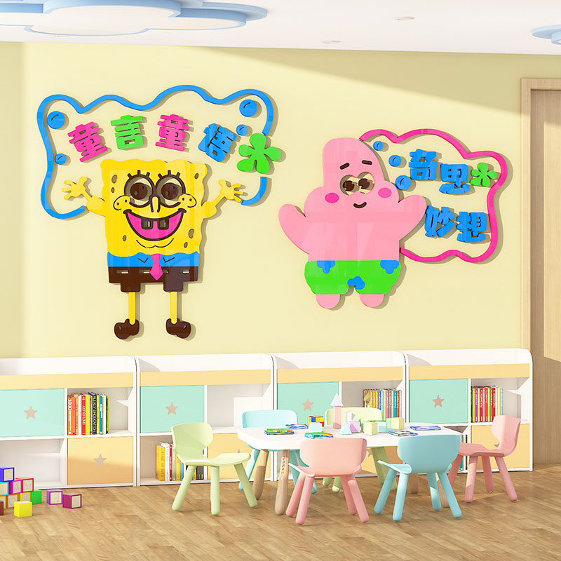 幼儿园立体墙画管教室环创题墙饰布置绵宝宝