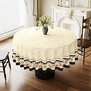 法式复古餐桌布艺级感圆桌布盖布巾防水圆形茶几布餐桌桌布