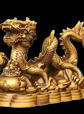 招财纯黄铜龙铜聚宝盆龙生肖龙爪龙特大号属龙家居工艺礼品摆饰
