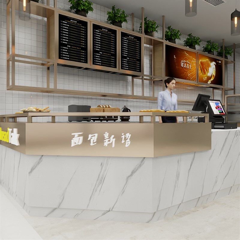 奶茶店吧台收银台自粘防水仿大理石墙翻新改造柜台改色饰
