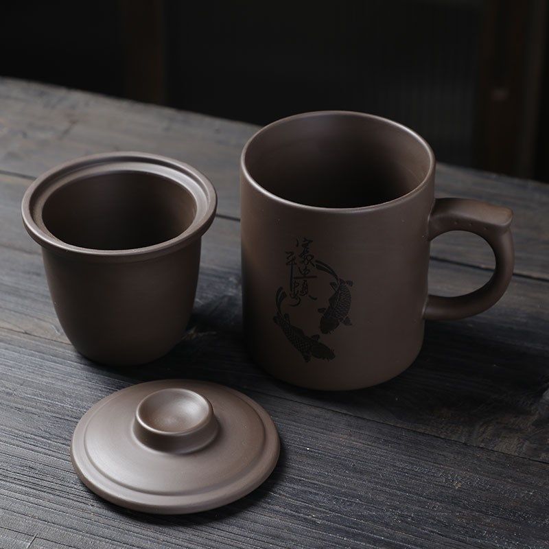 紫砂办公杯带盖十二生肖姓氏杯茶水分离杯办公室杯