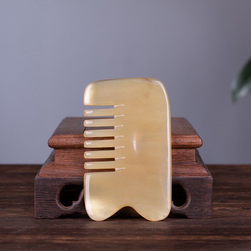 牛角梳全息经络刮痧天然黑水牛角刮痧板加厚圆润头部按摩经络保健