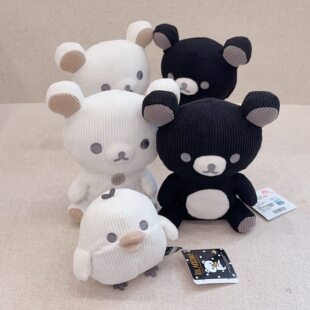 【日本正版】黑白轻松熊鼻孔鸡熊妹灯芯绒公仔娃娃玩偶