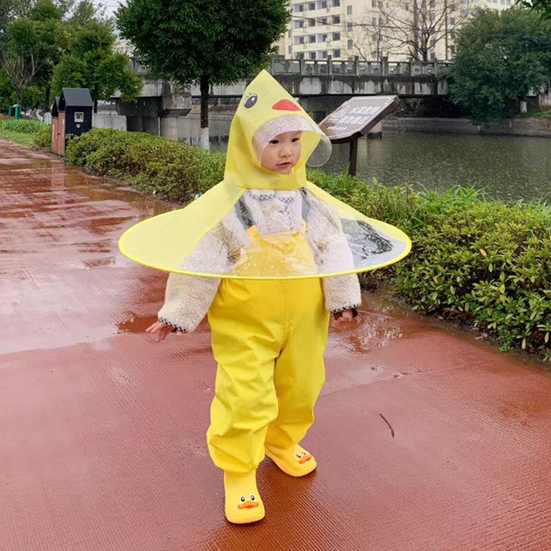 儿童雨衣小黄鸭飞碟宝宝斗篷式男童女童幼儿园雨裤安吉游戏服