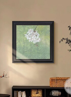 复古白色卉绿色手绘油画中古风玄挂画客厅饰画