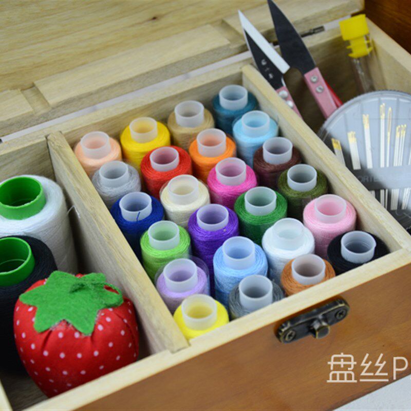 盘丝香樟木实木针线盒古典风针线缝纫线手缝针线木盒