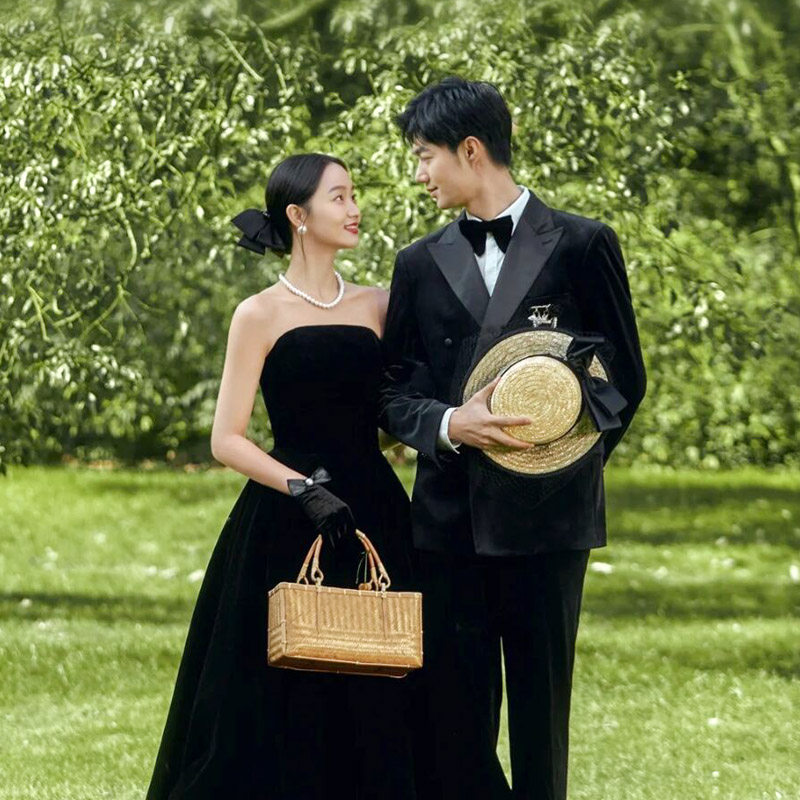 浪漫赫本风婚纱摄影道具蕾丝草帽法式复古外景题婚纱照道具伞