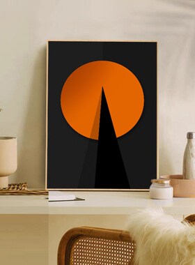 现代黑灰橙色线条色块挂画抽象艺术客厅卧室玄关背景墙饰画