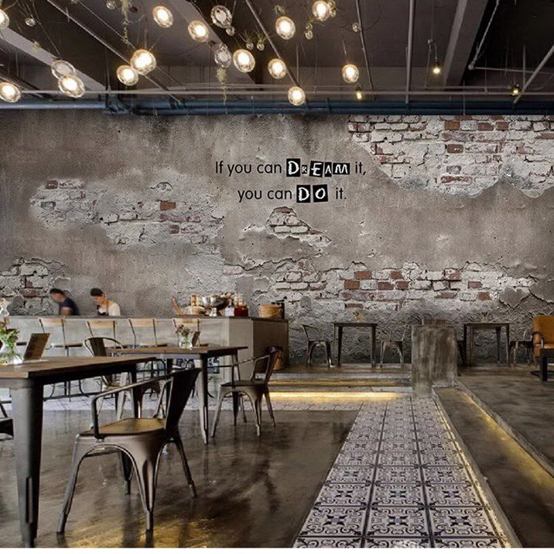 废墟战损墙壁饰工业风格壁立体破旧水泥砖墙餐饮背景壁画