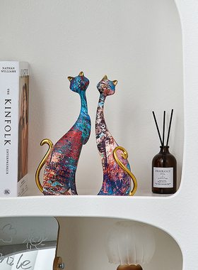 级艺术感猫咪家居客厅酒柜电视柜装饰品样板房酒店前台软装