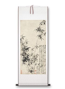 郑板桥风竹石图客厅书房茶室装饰画挂画玄关水墨卷轴