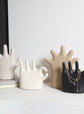 现代抽象艺术爱手掌手造型陶瓷装饰品书房床头柜