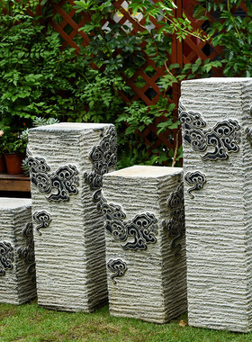 新仿石柱玄关庭院造景祥云柱园装饰展示柱茶室盆底座