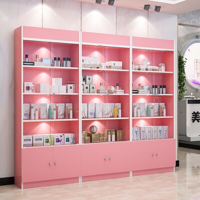 现货速发美甲产品展示柜玻璃门带锁化妆品货架货柜陈列柜模型展柜