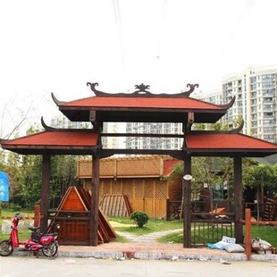 防腐木门楼牌坊门楼 庭院别墅门头公园景区仿古实木门楼