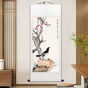 名家鸟图江寒汀国画卷轴挂画百鸟百卉图书房茶室壁画玄关画