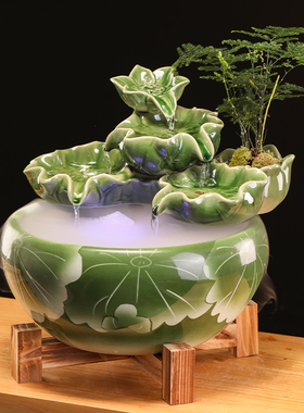 招财流水陶瓷鱼缸流水喷泉小金鱼缸大号养鱼客厅加湿造景