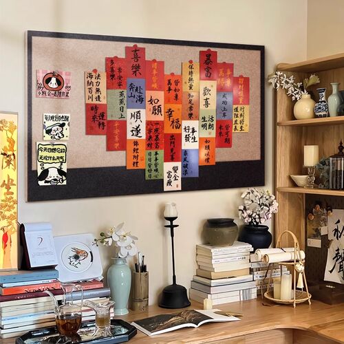 照片墙毛毡板墙软木板墙背景板拍立得愿景板相片挂墙展示墙毛粘板