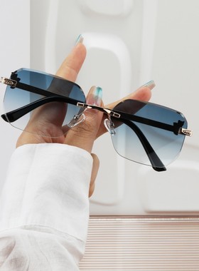 网红时尚无框太阳镜男女潮款渐变色反曲面太阳镜防紫外线遮阳墨镜