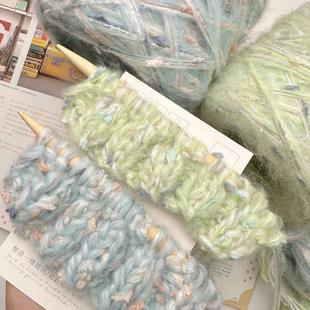 摩根专业线柔软优雅的抹茶绿雾蓝手织羊毛球围巾帽子粗线50g