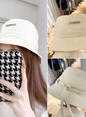 Hyuna的同款Jacquemus夏季小边渔夫帽度假防晒遮阳板带绳盆帽