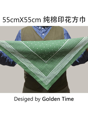 滚烫时光纯棉双面绿色波点情侣方巾围脖头巾嘻哈街头覆古机车领巾