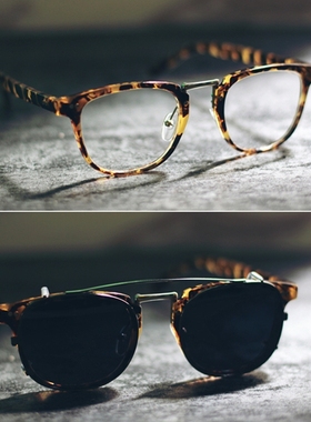 两用近视眼镜 墨镜男偏光复古方框 度数太阳镜女挂片夹片双层潮人