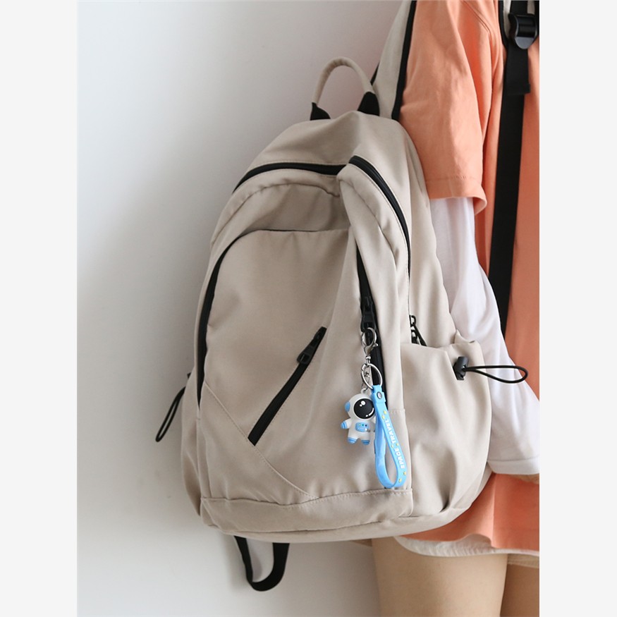 Nr纯色多层双肩包女式书包女生高中生初中女生多功能双肩包电脑包