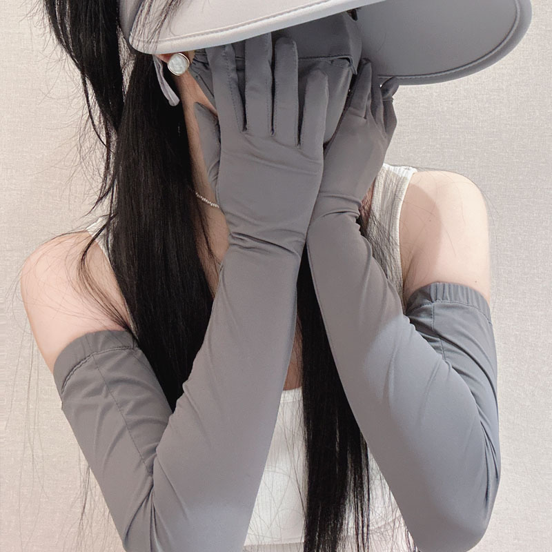 夏季加长护臂防晒袖套开 车骑行遮阳冰丝手套女士户外抗UV