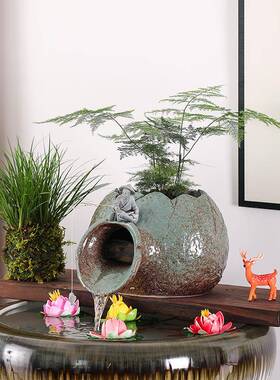 陶瓷罐生态缸古法养鱼开口流水摆件循环造景庭院花园装饰品过滤器