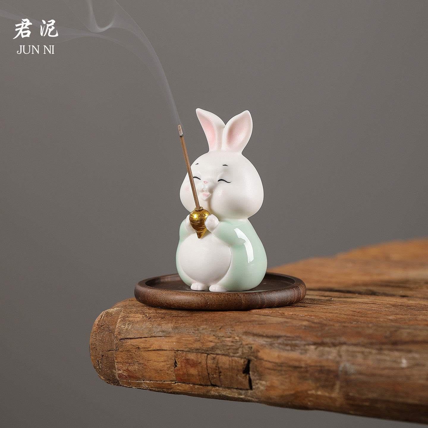创意可爱小玉兔陶瓷线香插香座家用室内薰香炉茶室桌面茶宠摆件