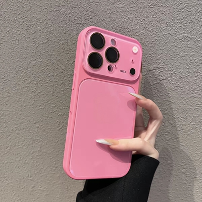 玫粉色冰感玻璃大视窗秒变17适用苹果17promax手机壳iPhone16pro简约纯色15新款新品全包保护套14巨好看13/12