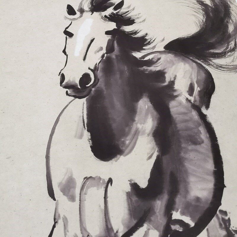 徐悲鸿 奔马图 复古书画水墨写生国画真迹微喷仿古画装裱装饰画