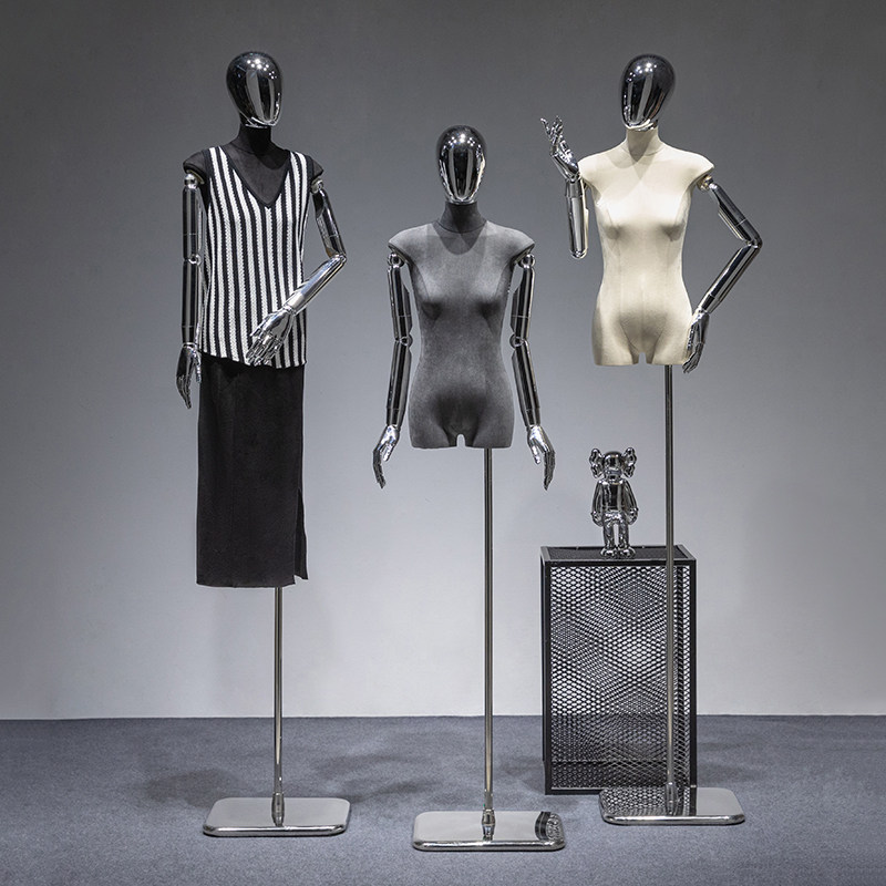 服店麂皮绒扁身平胸半身模特展示架全身女橱假体模特道具