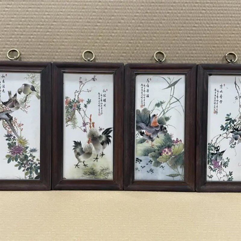 紧急处理一批民国时期红木边框瓷板画挂屏古风古代装饰品背景挂画