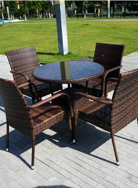 A830藤椅五件套庭院藤编外桌椅组合户PE阳塑料仿藤休闲园台花茶几