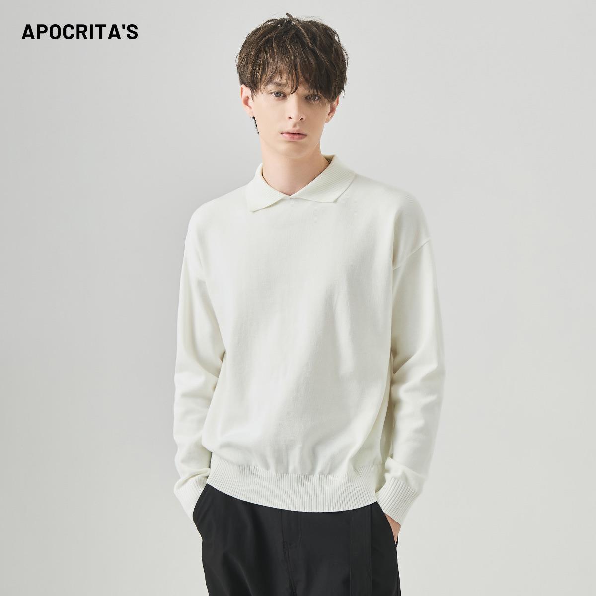 APO男装|跨境毛衣男秋冬季韩系老钱风宽松POLO翻领长袖针织衫上衣