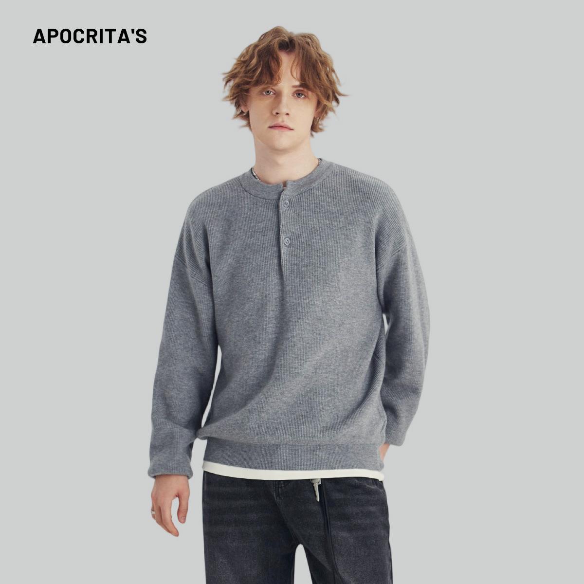 APO男装|秋冬季半开领毛衣男款潮牌高级感宽松套头针织衫长袖内搭