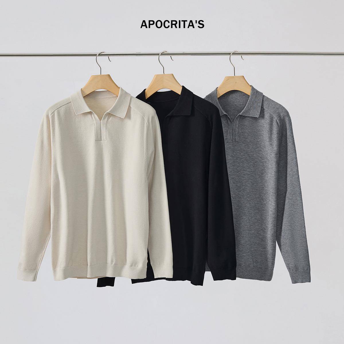 APO男装|跨境毛衣男秋冬高级感老钱风POLO翻领百搭插肩长袖针织衫