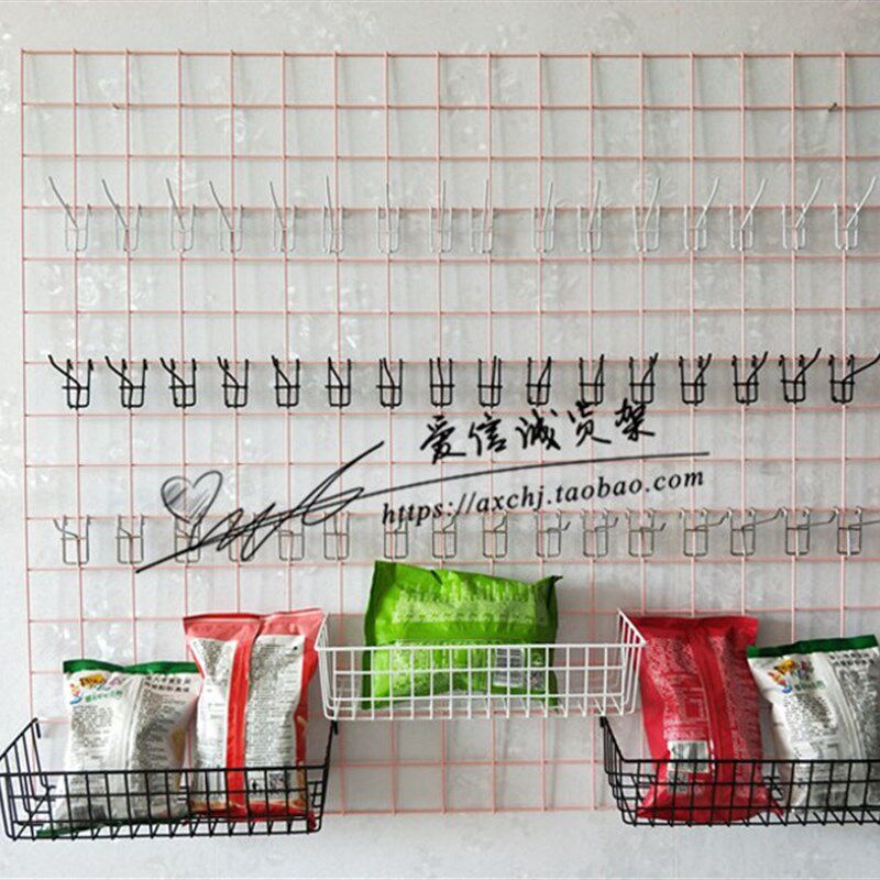 粉色照片墙铁丝网片格子少女心房饰品架/柜