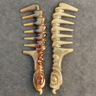 天然白牛角按摩头疗手工雕梳子防静电大宽齿卷烫发梳子长厘米