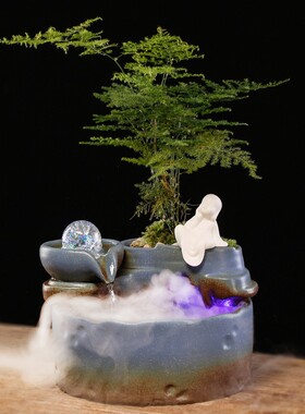 流水小型鱼缸循环水生财招财喷泉景观盆景玄关办公室茶几