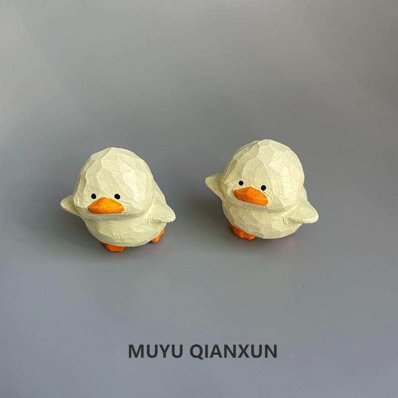 纯手工雕刻爱呆呆鸭小鸭子小玩意创意车载办公室桌面装饰品