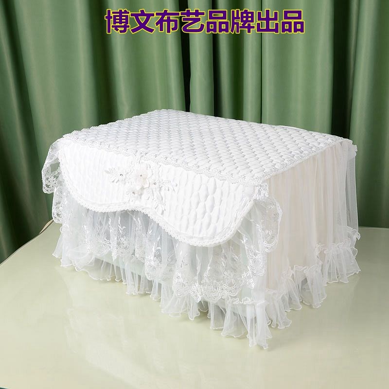 博文布艺品白色微波炉罩烤箱防尘罩蕾丝盖巾布防尘雪绒